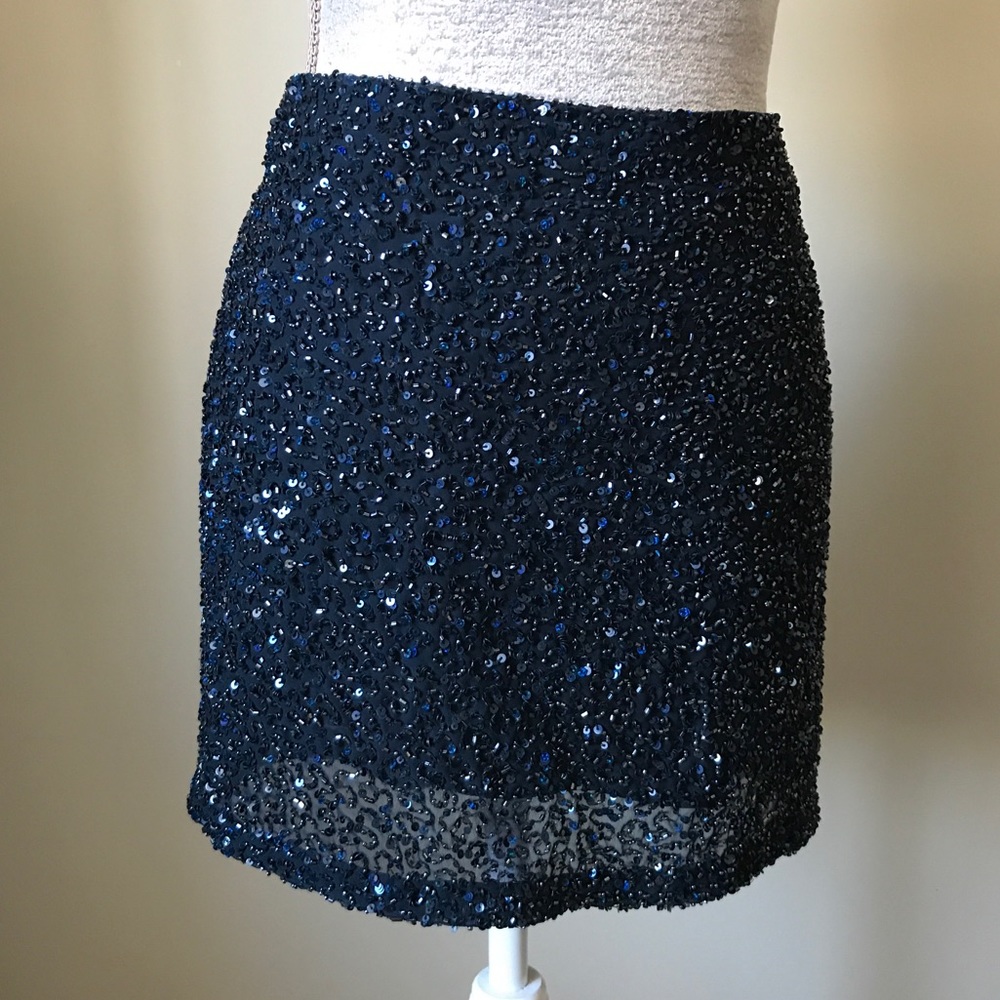HAUTE HIPPIE Navy Basic Junk Beaded Mini Skirt - Picture 3 of 8